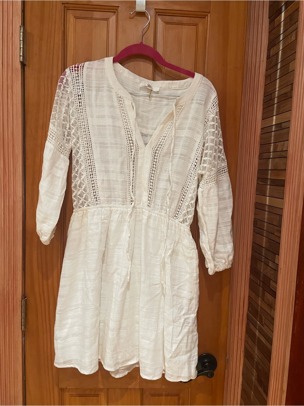 entro Cream Crochet-Trim Mini Dress